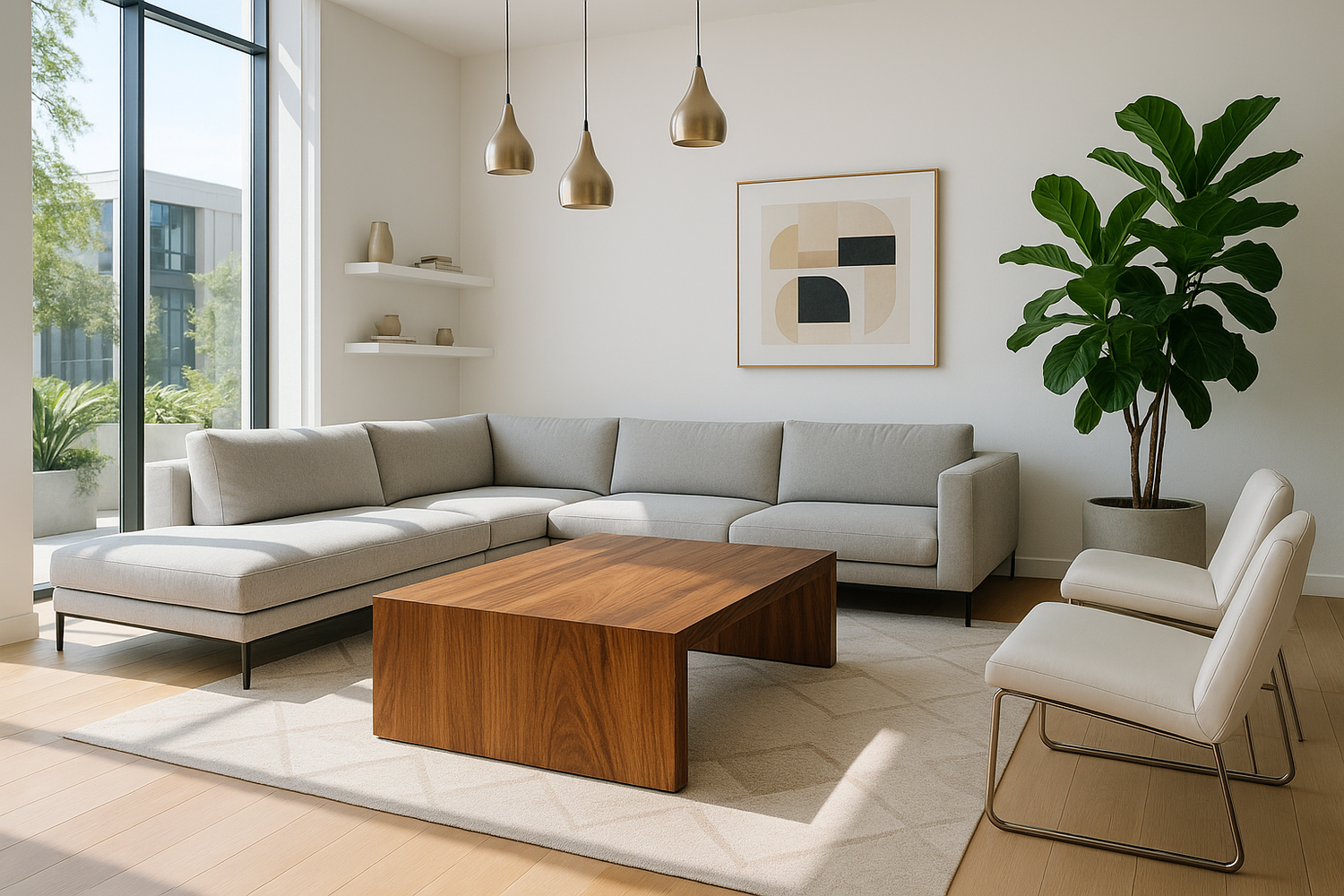 like that but a green plant and luxury modern wooden table 